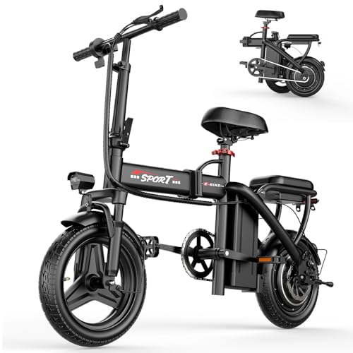 ASKGO Electric Bike for Adults Teens, 800W/1200W Peak Motor, 23MPH Folding E-Bike, 30-45 Miles Range, Dual Suspension, 3-Speed Modes, 14” Portable Electric Mini Bike, Commuting Ebike