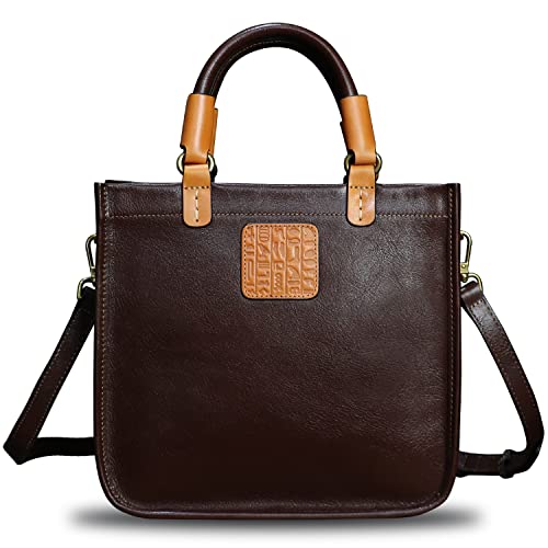 Genuine Leather Handbag Purse for Women Retro Handmade Top-Handle Satchel Crossbody Bag Shoulder Bag (Coffee)