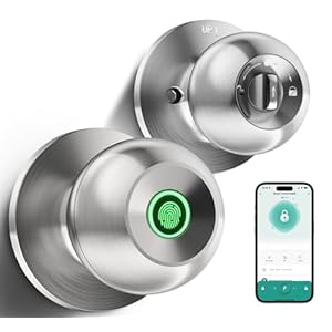 Fingerprint Door Lock, Smart Fingerprint Door Knob with Lock, Biometric Door Lock with App Control & Key, Keyless Thumbprint Entry Door Lock for Bedroom, Front Door, Home, Apartment – Brushed Silver