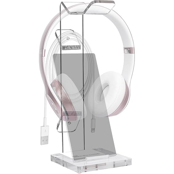 oopz Acrylic Headset Headphone Stand Gaming Headphone Holder with Cable Organizer-CLEAR.
