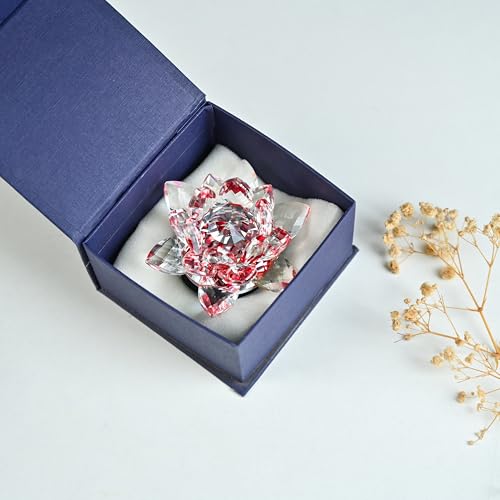 Image of HindCraft Crystal Lotus Flower for Decoration - Transparent Glass Lotus Showpiece for Home Decor, Vastu Items, Car Dashboard Decoration, Feng Shui Good Luck Gift (Multicolor)