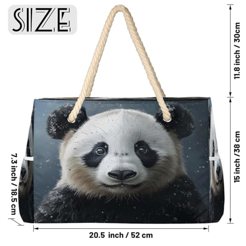 Giant Panda Black And White Cute Women's Large Beach Bag Waterproof and Sand-proof Canvas Tote Lightweight Shoulder Bag Suitable for Pool Beach Travel Holiday Gym Yoga Care2