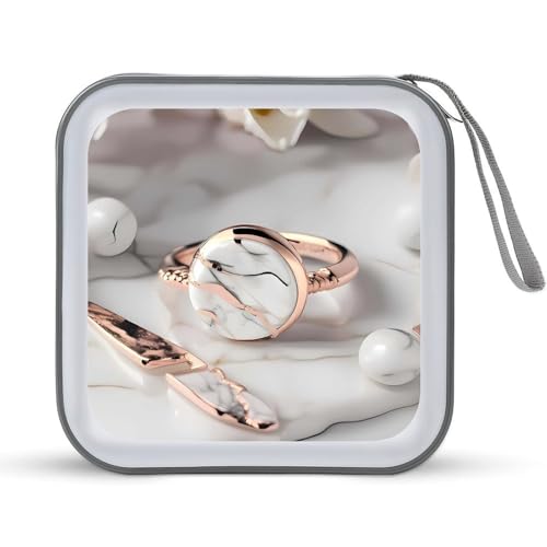 Étui à CD en plastique rigide pour 40 DVD blanc design marbre et or rose de voyage