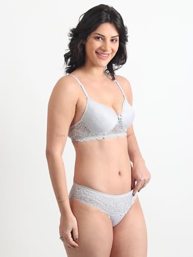 Image of SGC SWEDEN Women's Lingerie Set | Lace Fabric Lightly Padded Non Wire Push-Up Bridal Bra Panty Lingerie Set