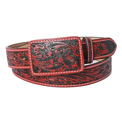 American Darling Beautifully Hand Tooled Red Genuine American Leather Belt Men and Women Western Belt with Removable Buckle
