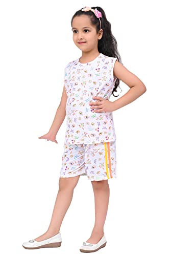 Image of SK Wardrobe Girls T-Shirt & Shorts Night Suit Set | Kids Cotton Sleepwear | Soft & Breathable Summer Nightwear | Comfortable Home Wear & Lounge Dress for Girls | Pack of 2