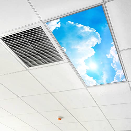 Image of Fluorescent Light Covers for Classroom Office - Eliminate Harsh Glare Causing Eyestrain and Headaches. School-Office-Indoor Ceiling Lamp Decoration.Blue Sky and White Clouds