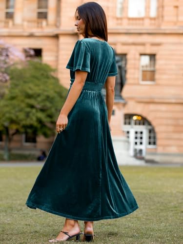 Image of Simplee Women's Velvet Maxi Dress V Neck Short Sleeve Empire Waist Semi Formal Long Cocktail Dresses