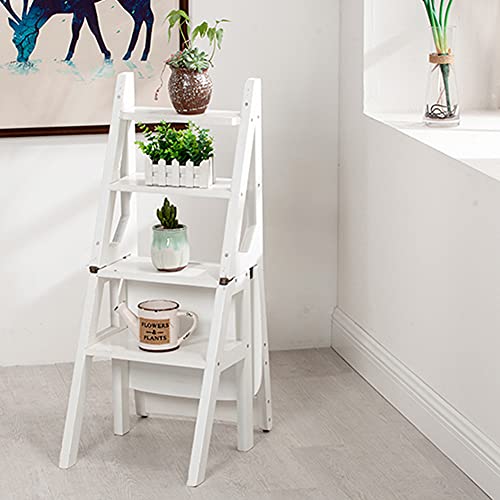 Taburete plegable de 3 peldaños de madera con escalera de tijera portátil 6