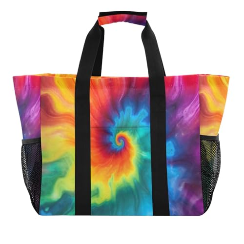 Tie Dye Reusable Grocery Bags Large Tote Bag Waterproof Canvas Organizer for Beach Picnic Laundry Travel