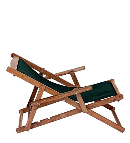 space panda Greg Folding Relax Chair with Green Fabric - Durable Wooden Frame Recliner, Comfortable Portable Deck Chair with Armrests, Ideal for Outdoor, Patio, Beach, Garden Seating 2