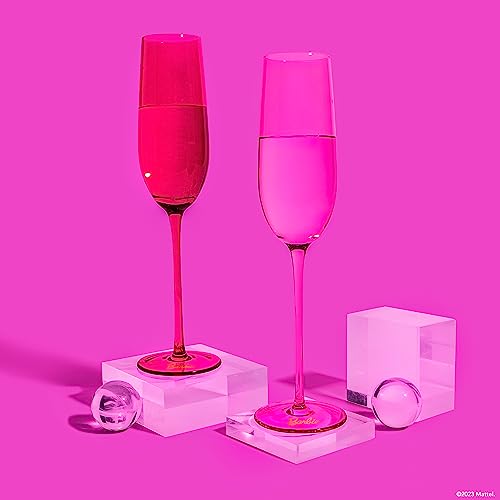 Dragon Glassware x Barbie Champagne Flutes Glass - 8 oz Pink and Magenta Crystal Champagne Glasses Set of 2 - Mimosa and Cocktail Drinkware