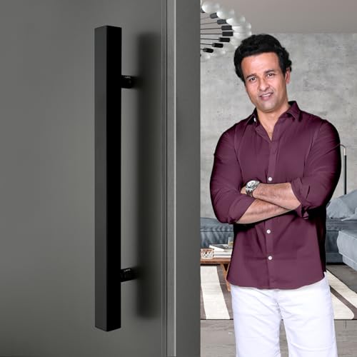 Image of LAPO 18 inch Stainless Steel Square Door Handle for Main Door, Wooden & Glass Door Pull Push Handle, Main Door Handle (Hole to Hole Size 300 mm,Pack of 1) Black Finish | 3 Years Warranty