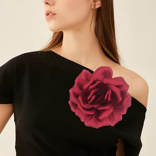 Image of Flower Brooch Pins for Women 5.5in Lapel Pins Large Rose Floral Brooches Dainty Satin Fabric Brooches Rose Flower Hair Clips Wedding Party Dance Clothes Accessories Jewelry
