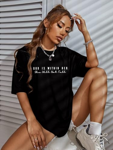 Oversized Christian Shirts for Women God is Within Her T Shirt Casual Christians Inspirational Tee Tops3