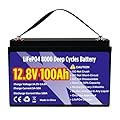 12V 100Ah LiFePO4 Lithium Battery 8000+ Deep Cycle Rechargeable IP65 Waterproof Group 31 Lithium Batteries, 1280Wh Built-in 100A BMS Low Temp Protection Perfect for RV, Backup 10-Year Lifespan