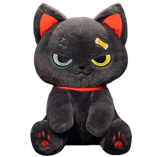 ELAINREN Crazy Pirate Cat Plush Toy, Gothic Gray Kitten Stuffed Creepy Kitty Pillow,Dreadful Kitten Cat Plushie Dolls Gifts,15.7''