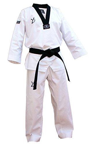 DOUBLE Y DESTINY: dobok de taekwondo, color negro., blanco, 200
