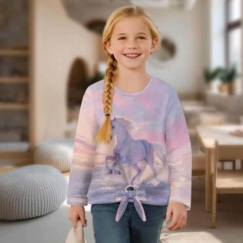 Crewneck Shirts for Girls Size 5-12 Long Sleeve Graphic Tops Tie Front3