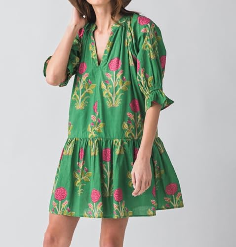 Lordree Women Boho Ruffle Sleeve Mini Dress Summer Trendy Floral Print Short Sleeve V Neck Cute Babydoll Loose Flowy Dress4