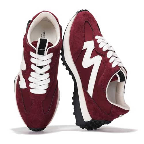 Project Cloud Trendy Sneakers for Women - Memory Foam and Non-Slip Comfortable Casual Ladies Shoes for Womens Fashion Sneakers - Lightweight Lace-up Shoes (LECCO, Burg, 6.5) Burgundy