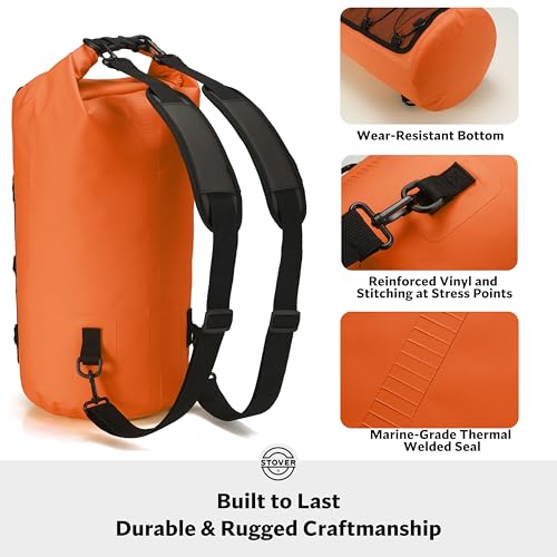 Image of STOVER 5 /10 /25 /30 /40L Waterproof Dry Backpack & Phone Case- Large Floating Dry Bag for Kayaking, Travel, Hiking, Fishing, Camping, Motorcycles & Beach, Heavy-Duty Roll Top Men /Women (Orange)