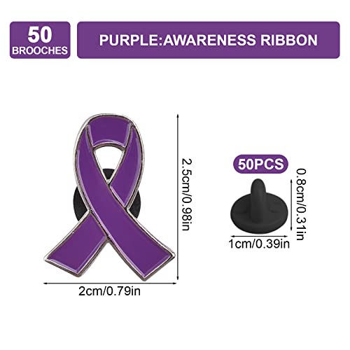CRAFFANCY 50pcs Purple Ribbon Pins Alzheimer's Disease Awareness Badges Domestic Violence Brooch Memorial Ribbon Pins Badges for Funeral Mourning Event Bereavement Remembrance - Image 2