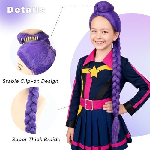Image of morvally 33.5 Inches Purple Long Braided Ponytail Wig - Anime Cosplay Wigs for Halloween Costume Party (Purple)