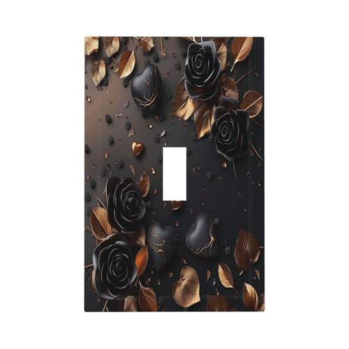 BHGAHD Decorative Switch Plate Cover with Black Rose Gold Leaf Rustic Floral Design 1 Gang Wall Plate Unique Single Toggle Light Switch Covers Artistic Jumbo Electrical Faceplate for Home Decor