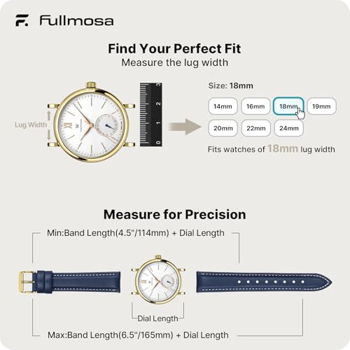 Image of Fullmosa 18mm Quick Release Leather Watch Band for Garmin | Traditional Smartwatch Replacement Strap for Garmin Venu 2S /3S /4(41mm) Women Men Formal Daily, Dark Blue&Golden Buckle