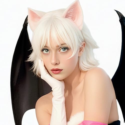 Modernfairy Anime Halloween Wig Snow White for Cosplay Party Synthetic Layered Short Hair Wigs with Bangs Pastel Wigs for Women Men