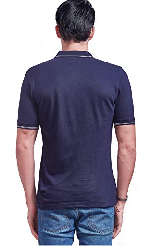 Image of Mens Premium 100% Cotton Polo Tshirt - NavyBlue with White Tipping