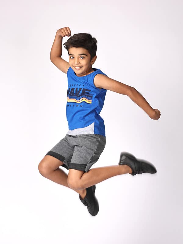 Image of TotzTouch Kids Dress For Boys T shirt | Shorts Set Summer Dress Cotton Sleeveless Tee Shirt Half Pants Clothing Set (Colors Blue, Red, Green Tops & Navy, Black, Grey Shorts) Age 1 years to 15 years