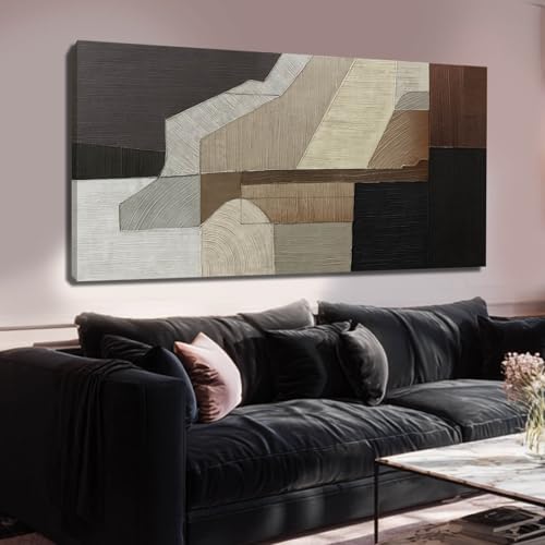 Image of VAYIMDH Abstract Wall Art Wall Decor Living Room Contemporary Pictures Bedroom Brown Wall Art Black Artwork Geometry Decorations for Home Office 24 inchx48 inch