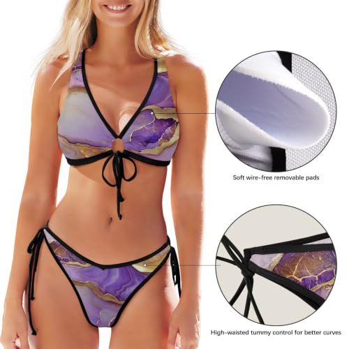 Bikini de cuerda para mujer traje de baño atrevido de mármol 5
