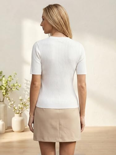 Image of Biffexu Womens Short Sleeve Tops Crew Neck Pullover Sweaters | Basic Clothes Business Outfits for Women