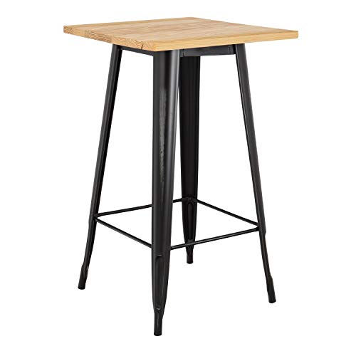 SKLUM Mesa Alta Cuadrada en Madera y Metal (60x60 cm) LIX Vintage Acero Brillante Negro Madera Natural - (Elige Color)