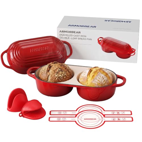 Image of Mini Double Dutch Oven for Sourdough, Enameled Cast Iron Bread Pan, Red