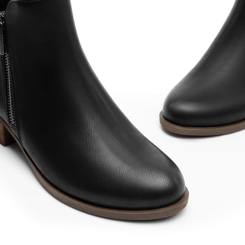 DREAM PAIRS Women's Ankle Boots Classic Low Chunky Heel Side Zipper Booties Shoes,Size 10,BLACK-PU,SDAB2440W