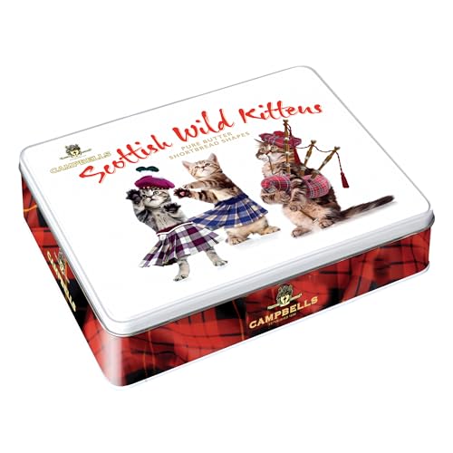 Campbells Shortbread Scottish Wild Kittens Assorted Cookies Tin 5.3 Oz (150g) - Pure Butter Scottish Shortbread Cookies from Scotland, British Tea Biscuits, Assortment Gift Tin for Cat Lovers