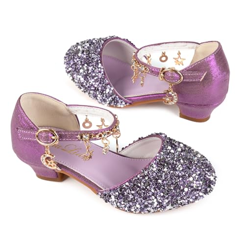 ChuLian Little Kids Girls Dress Pumps Glitter Sequins Princess Low Heels Princess Dress Shoes Party Dance Shoes Rhinestone Sandals3