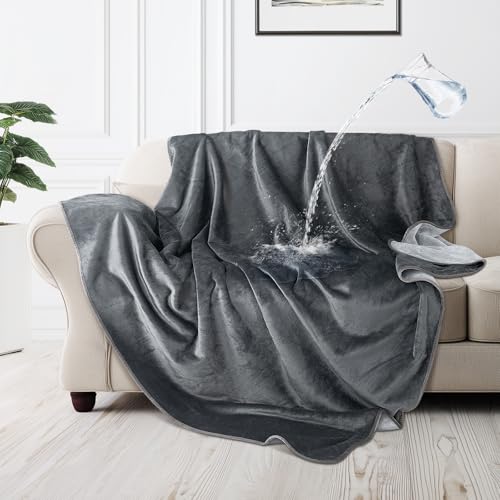 Image of LOOBANI Waterproof Dog Blanket for Couch: Reversible Flannel Bed Blanket for Medium Large Dogs Liquid Proof, Soft Throw Blanket Couch Cover Protector for Sofa, Crate, Travel, Picnic, 50 inch x 60 inch, Grey