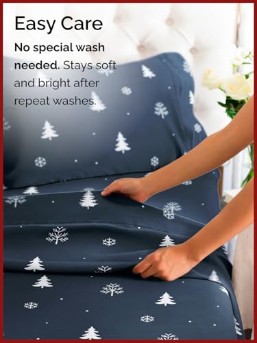 Twin Christmas Winter Sheet Set - Holiday Xmas Pattern Bedding Set - Deep Pockets - Snug Fit - 3 Piece - Wrinkle Free & Easy Care - Comfy Festive Winter - Holiday Sheets for Women, Men, Kids & Teens