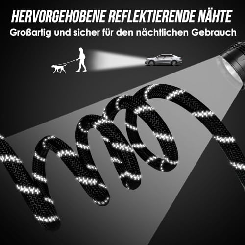 Trhillsbrad Hundeleine 5m x 10mm, 208g, Verstellbare hundeleine jeden Hund, Multifunktionsleine Doppelleine Umhängeleine robust, schwarz