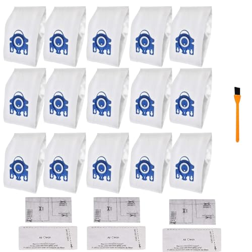 Powerextra 15Pcs FJM Vacuum Bags for Classic C1 GN Airclean Vacuum cleaner Bags,15 Packs Miele GN 3D Efficiency Complete C3 Vacuum Bags for Miele Complete C2,Miele S5000-S5999 S8000-S8999