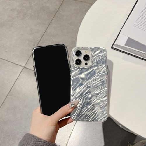 Image of DIZORO Compatible with iPhone 15 Pro Case | Marble Glossy Hard PC Back Cover with Diamond Camera Protector | Ultra Stylish Shockproof Back Cover Case for Girls Women-Sky