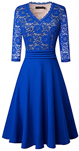 Image of HOMEYEE Women's Chic V-Neck Lace Patchwork Flare Party Dress A062