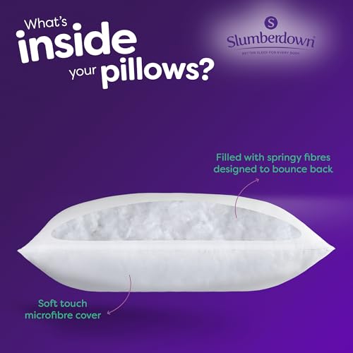 Slumberdown Cosy Nights Bed Pillows 2 Pack Non-Allergenic Medium Support Back & Side Sleeper Pillow - Soft Touch Breathable Cover, Made in the UK & Washable, Packaging May Vary (48 x 74cm)