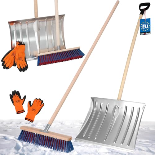 KOTARBAU® Set pala da neve con manico in legno 137 cm scopa da strada 43 cm + guanti pala da neve Snow Shovel spazzaneve scopa da giardino con manico esterno pala da neve auto manico in legno per la