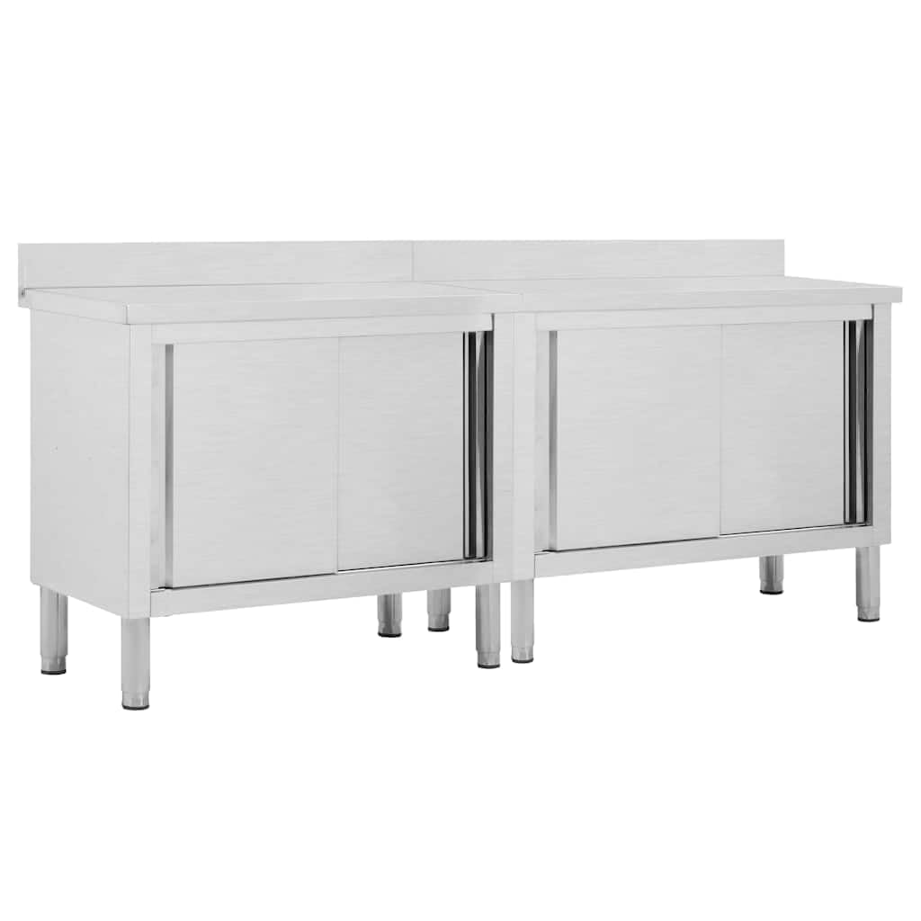 Générique Tables avec Portes coulissantes 2 pcs 200x50x(95-97) cm INOX,Entreprise & Industrie,Restauration,3055902
